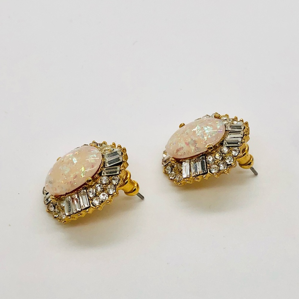 Vintage Signed Rhinestone Confetti Opal Earrings … - image 8
